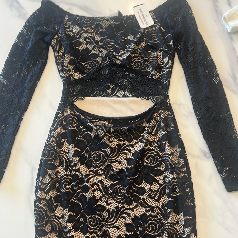 Windsor black lace mini dress cutout